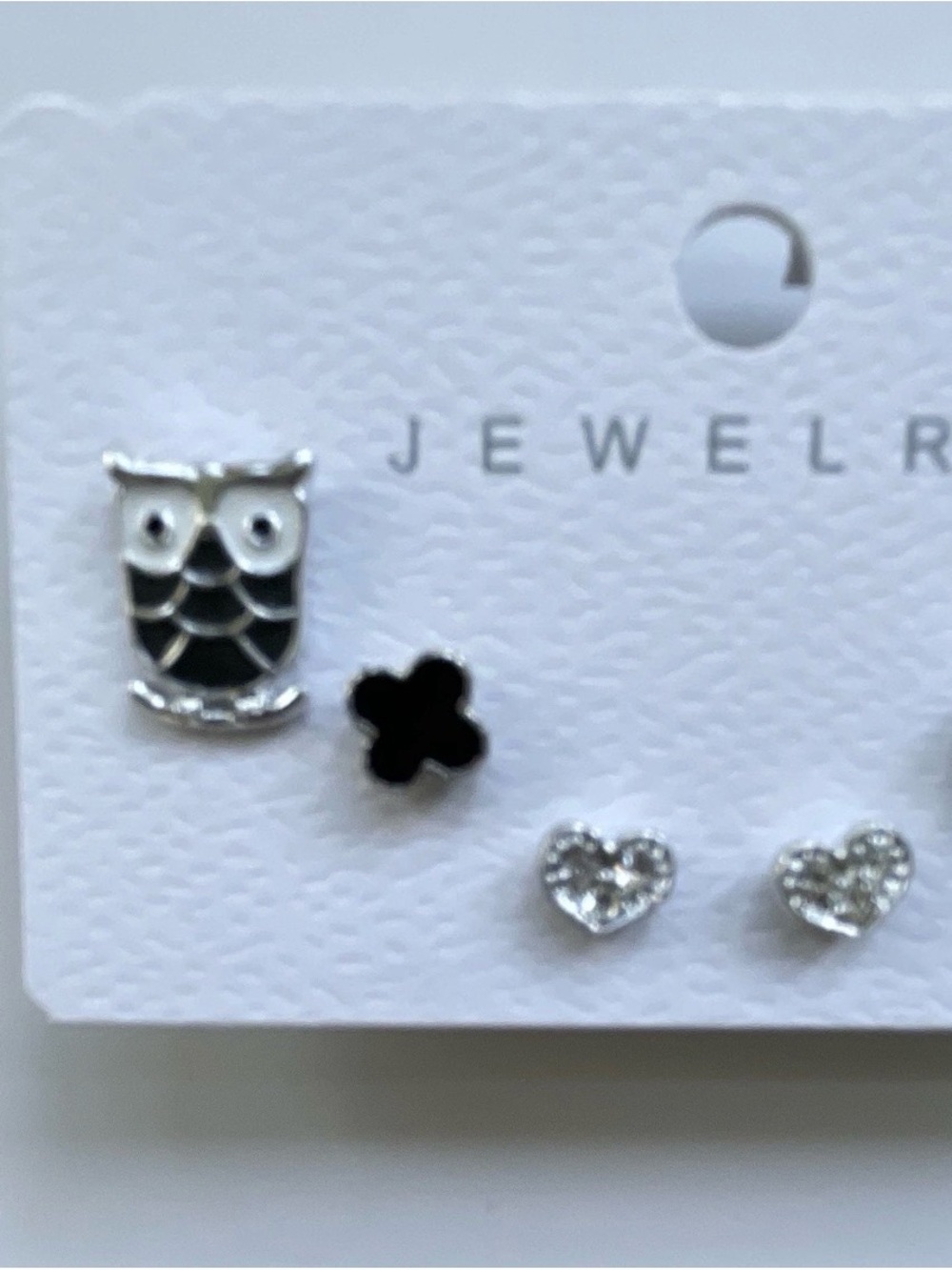 925 Sterling Silver Owl, Black Clover & Heart Earring Set - 3 Pairs - Picture 2 of 7